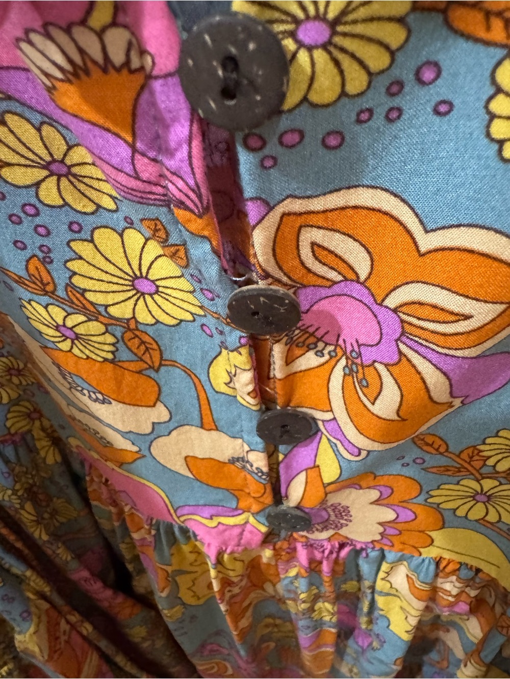 Floral Tie-Front Peasant Romper in Gray, Pink & Orange - Picture 5 of 9